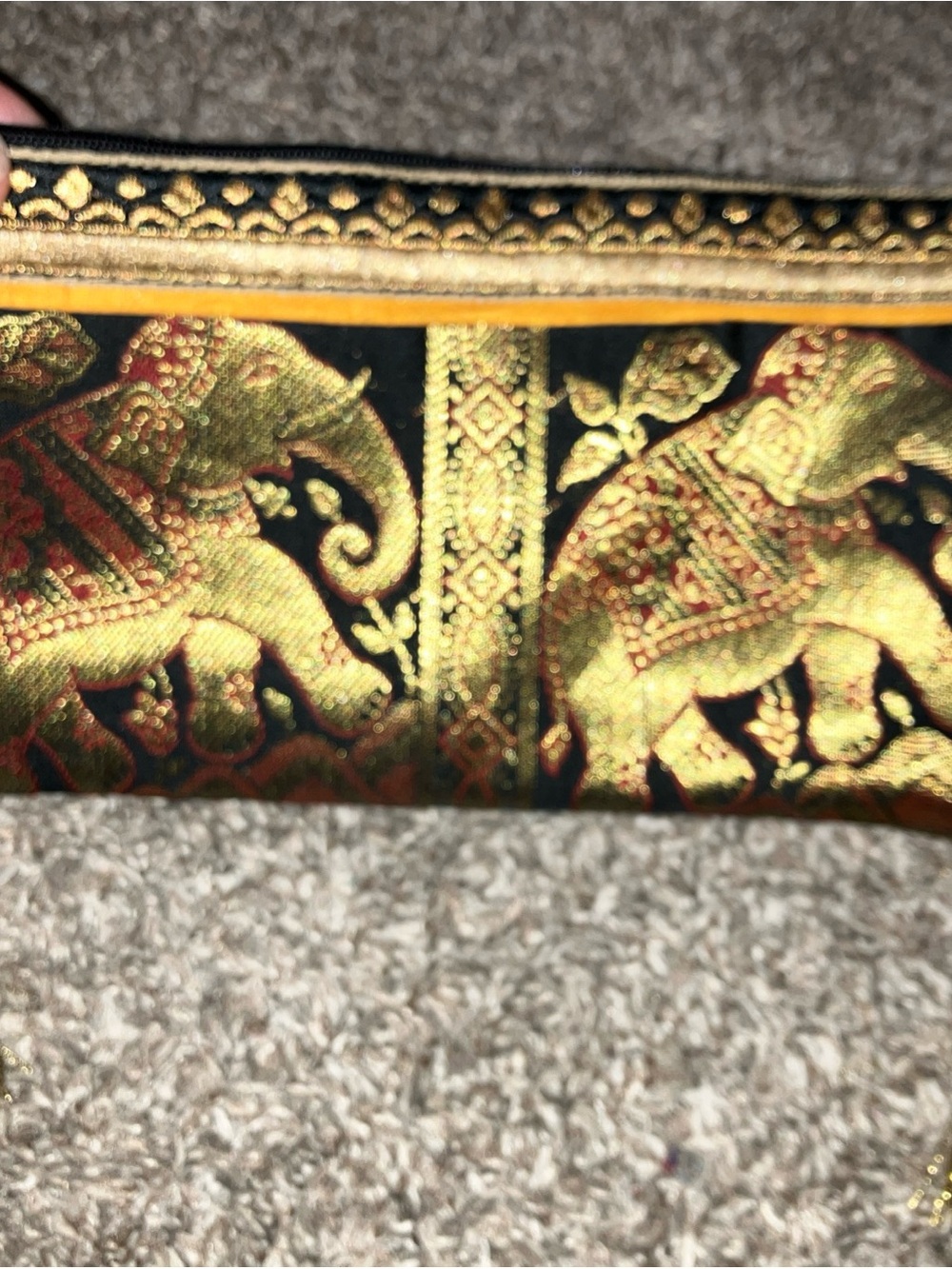 Gold and Black Embroidered Elephant Clutch